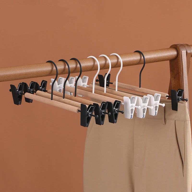 Wood Metal Clothing Rack with Clips Clothes Hanger Fashion Skirt Clamp Garment Closet Organizers Wooden Trousers Hanger 