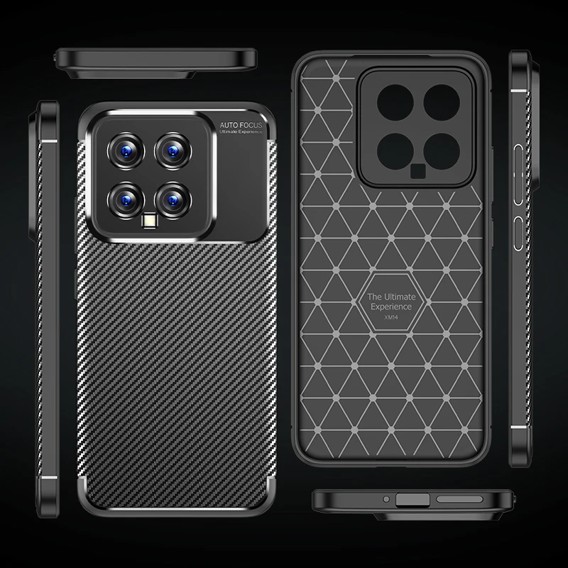 

funda For Xiaomi 14 Pro Case Shockproof TPU Carbon Fiber Pattern Camera Protection Cover for Xiaomi Mi 14 ケース