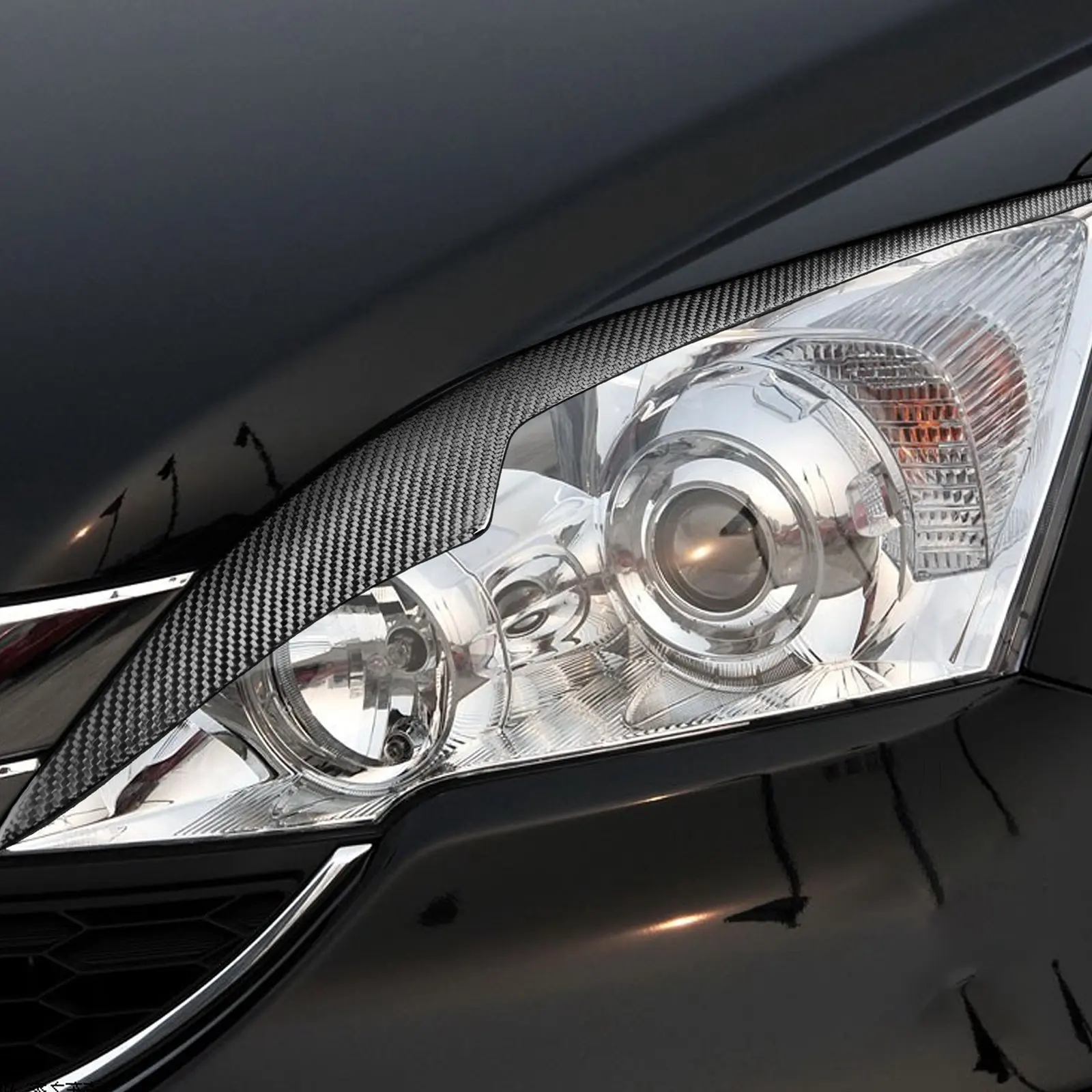 For Honda CR-V Carbon Fiber Front Headlight Eyebrow Eyelid Cover Trim 2007-2010