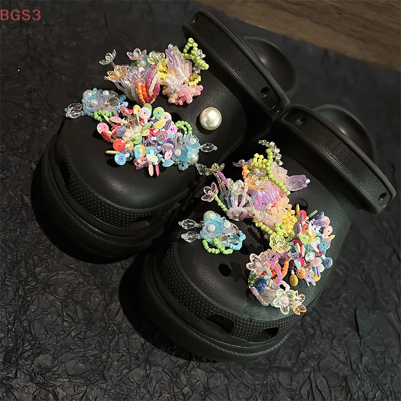 1Pc ビーズタッセル靴チャーム取り外し可能なカラフルな花の靴アクセサリー女の子の夏の靴靴バックル DIY ギフト