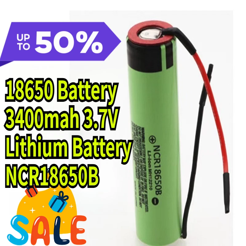 

3.7V 18650 Battery 3400mah 3.7V Lithium Battery NCR18650B 3400mah Suitable for Flashlight Battery+DIY Wire Assembly