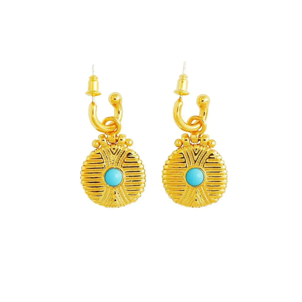 

Jenny&dave Falling Totem Inlaid Turquoise Tiger Eye Stone Gold Coin Earrings Jewelry Earrings Women's Earrings Ear Cuffs