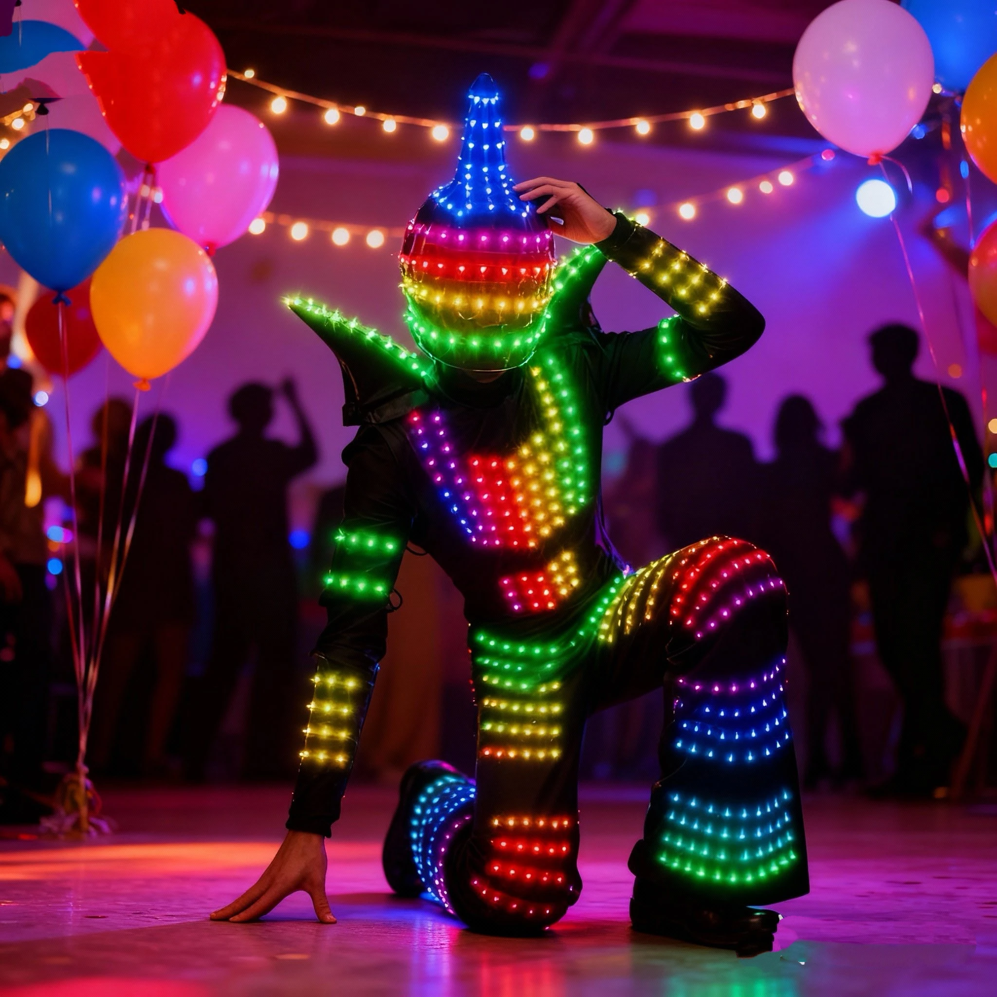 

LED Robot Costume Full-Color Digital Walking Stilt Suit for Stage Performance And Halloween Pixel Robot Outfit Adult Size