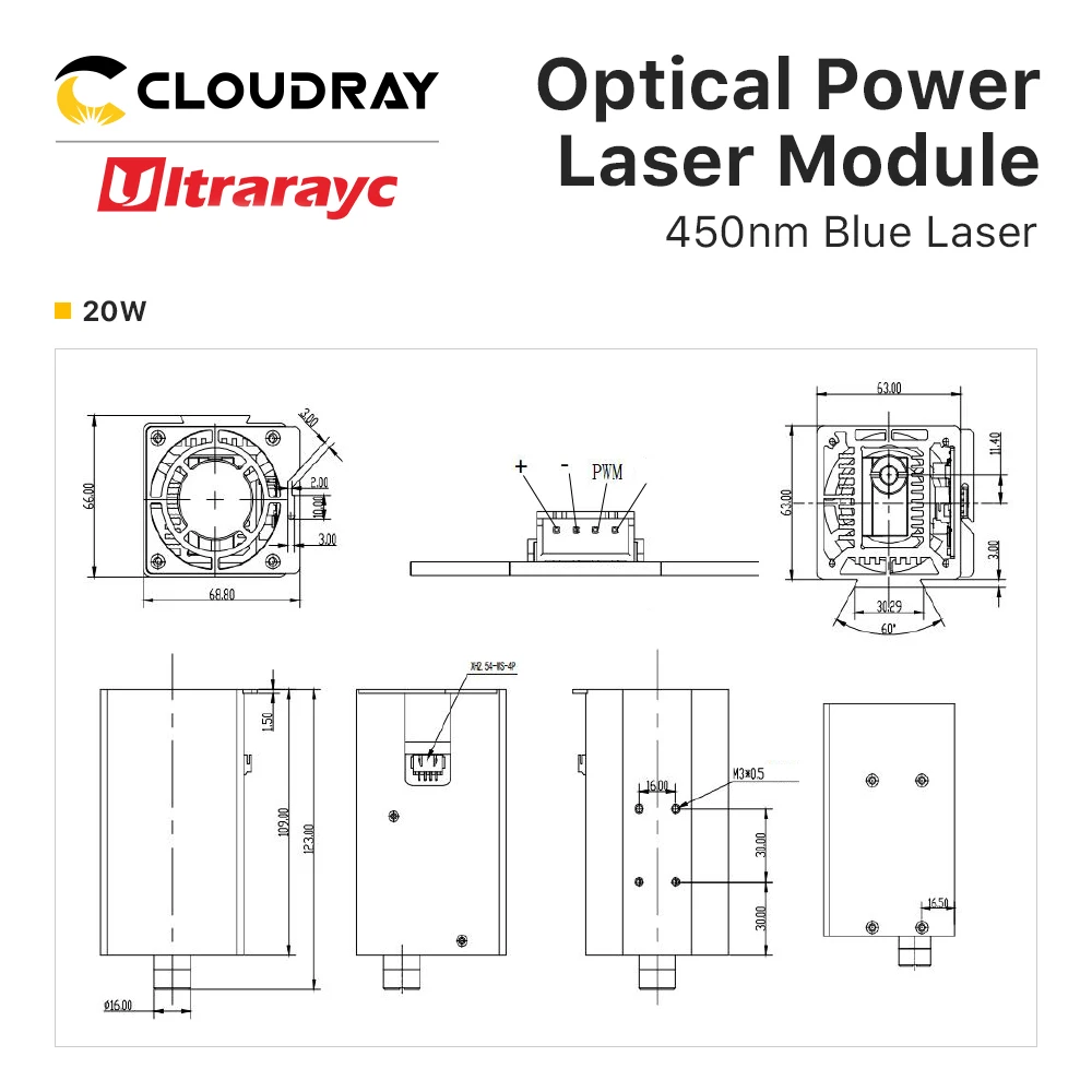 Optical Power Laser Module Blue Semiconductor Lasers 450nm With Original Diode Fac Compatibility With 3d Printer Laser Marking