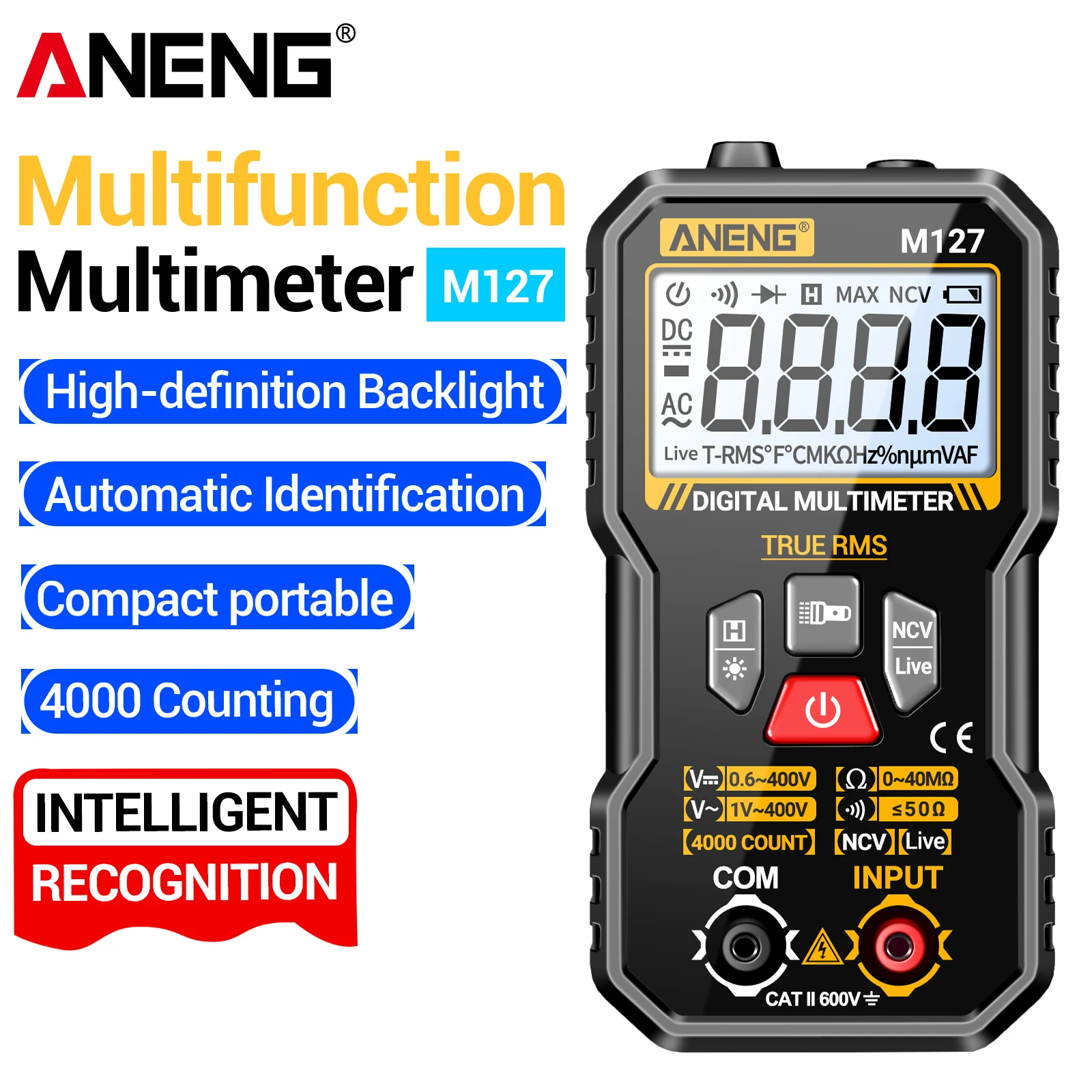 ANENG M127 Digital Multimeter 4000 Counts AC/DC Voltage Resistance Measurement NCV Non Contact Electrical Test Universal Meter