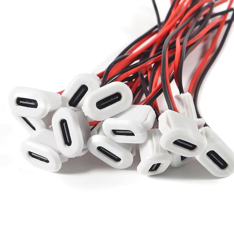 6PCS USB Power Connector USB-C Plug to 2 Pin Bare Wire Open End Connector Type C Female Chassis Waterproof Extension Power Cable