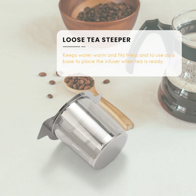 Filtros de té de hojas sueltas, filtros de cesta de té de acero inoxidable, colador de té, Steeper para colgar en teteras, 2 paquetes