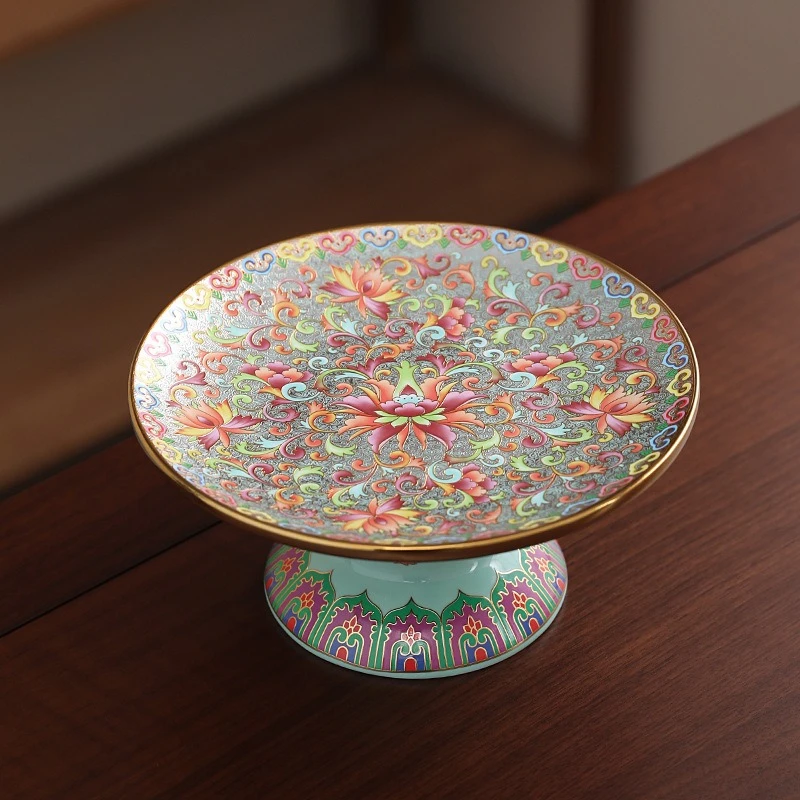 

Chinese fruit plate, high foot plate ceramic, snack refreshment tray tray