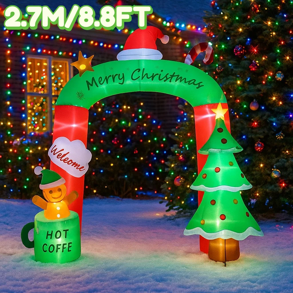 2.7M/8.8FT Inflatable Christmas Archway Tree Coffee Cup Lights LED Home Decor Toys Yard Xmas Ornaments Holiday Decor Supplies