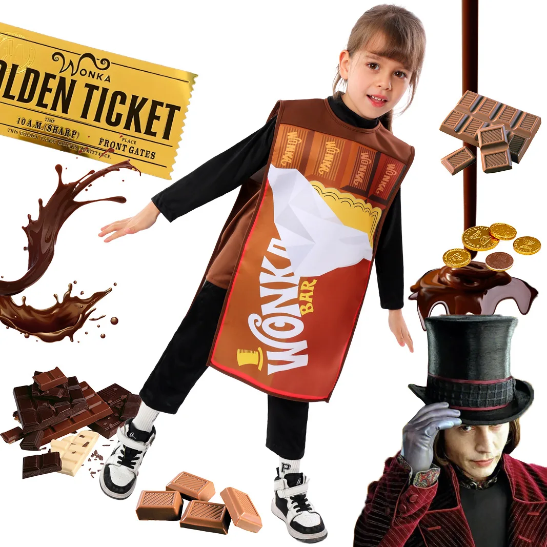 

Halloween Charlie Chocolate Cosplay Costume For Children Chocolate Character Role Play School Stage Performance Costume