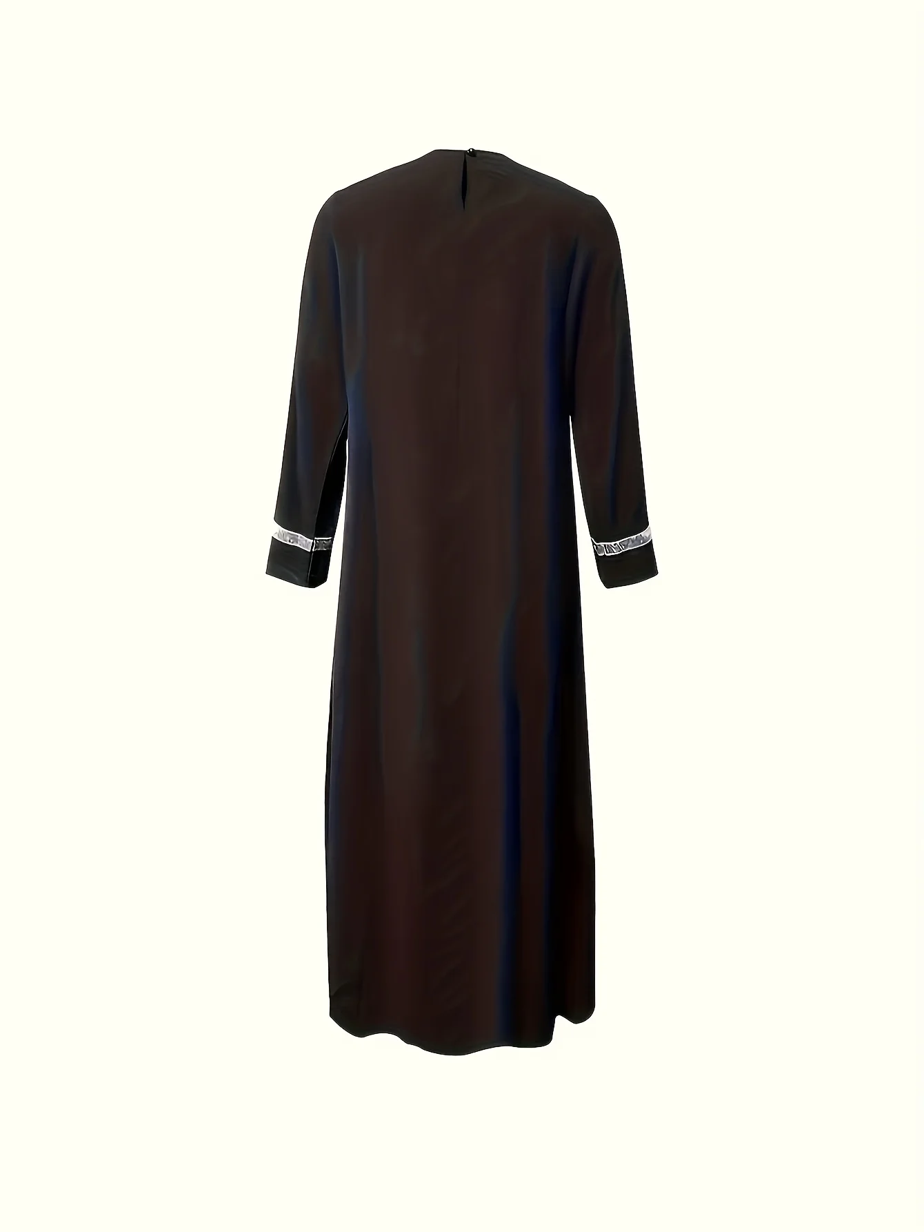 Damen Casual Eleganter Orientalischer Stil Ramadan Pailletten-Details Schwarzer Langarm-Robe-Jumpsuit Langer Rock – Detail 3