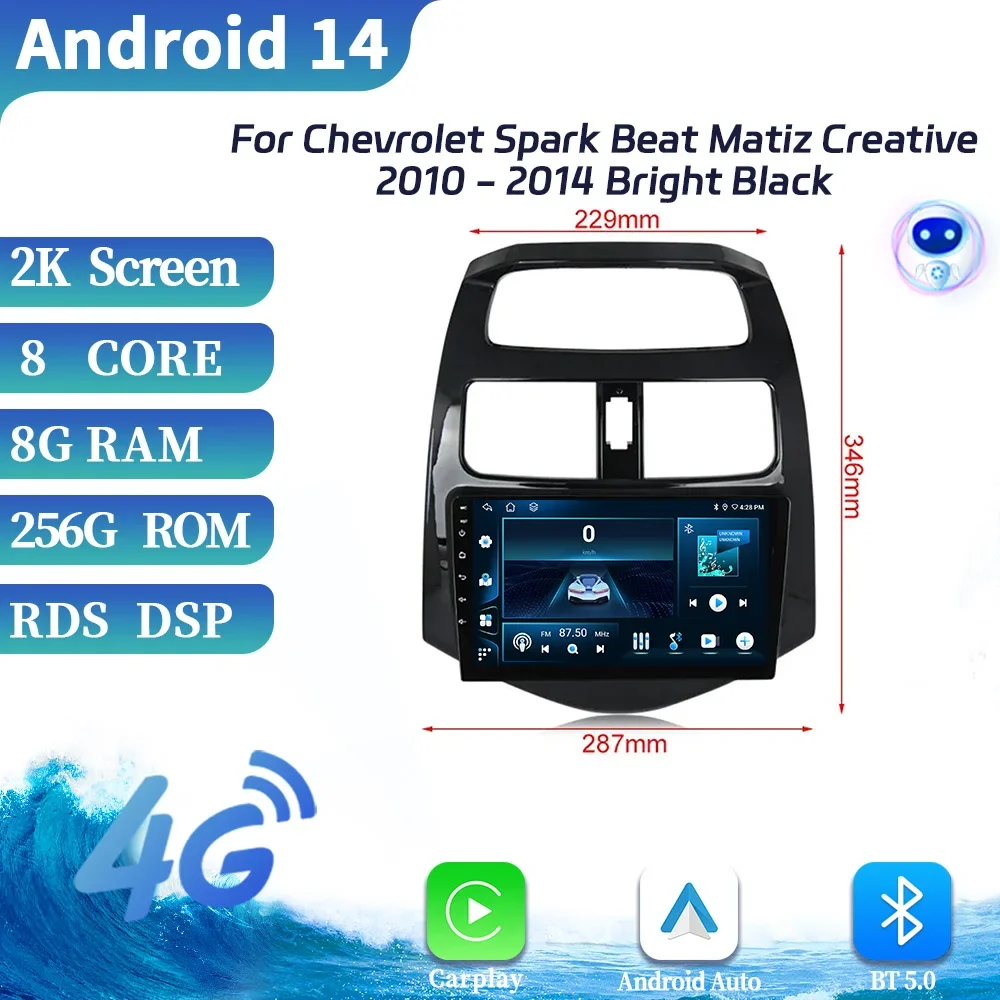 Android For Chevrolet Spark Beat Matiz Creative 2010-2014 Bright Black Car Radio Multimedia Navigation Wireless Carplay Screen