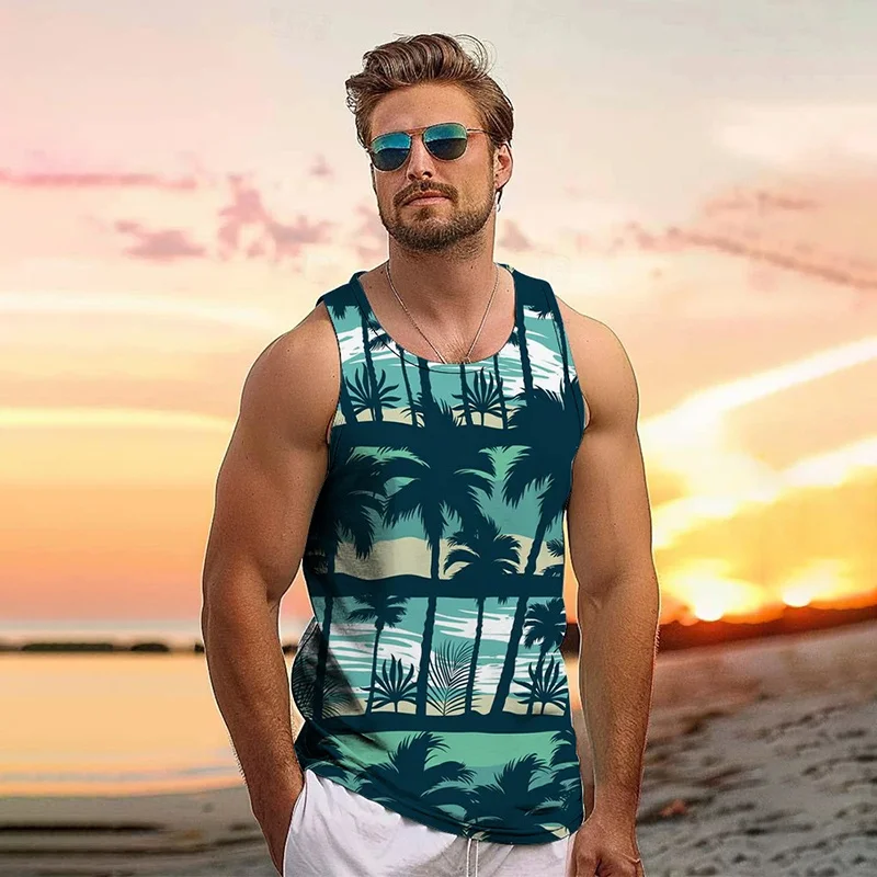 

Summer vintage 3D Printed New Tropical Leaves Tank Top Men Coconut Trees Graphic Tank Tops Fashion Streetwear Cool Vest Clothing