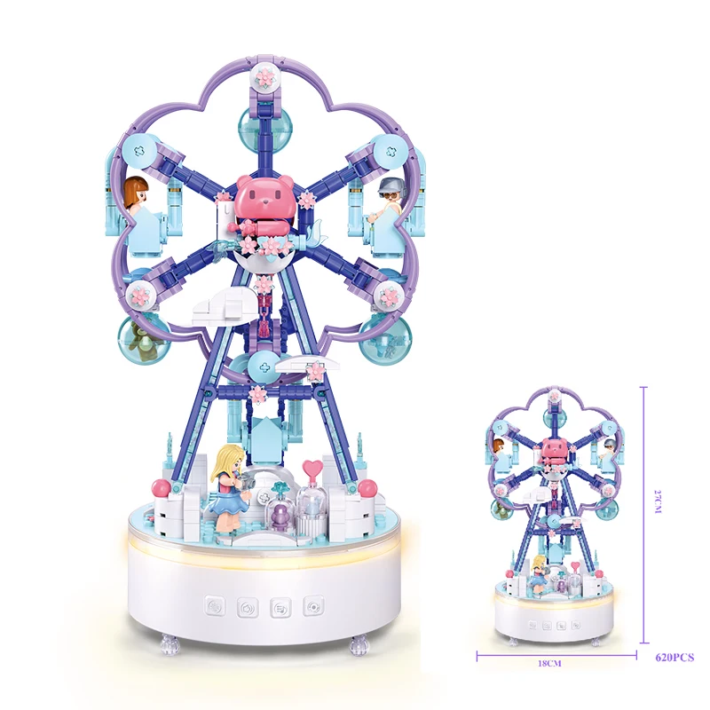 

620PCS New Creative Ferris Wheel Music Box With Lights Building Blocks City Friends Bricks Night Light Toys For Children Girls