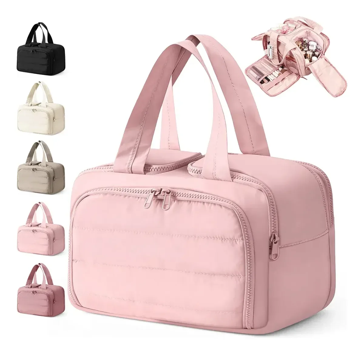 Large Capacity Makeup Bag Double Opening Portable Cosmetic Storage Bag Multifunctional Partition Travel Toiletry Handbag Waterpr