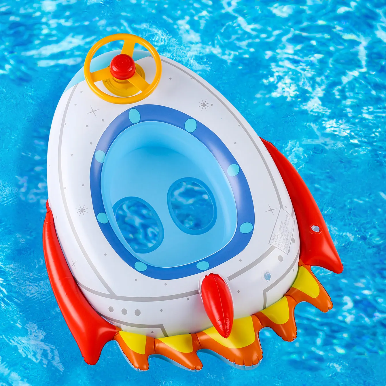 1PC Rocket-shaped Thickened Inflatable Seat Ring with Steering Wheel, Summer Underarm Float for Pool & Beach Parties