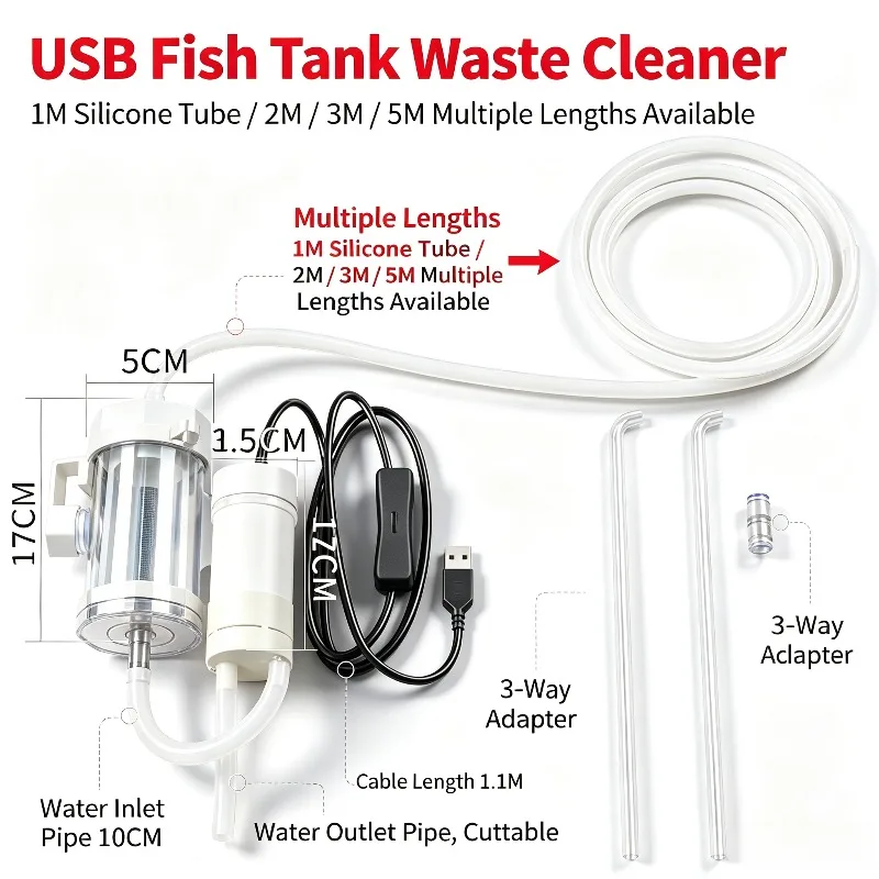 USB DC5V Aquarium Water Changer Pump 280 Motor Automatic FishTurtle Tank Cleaning Siphon Pump FishPoop Cleaner Water Change Tool