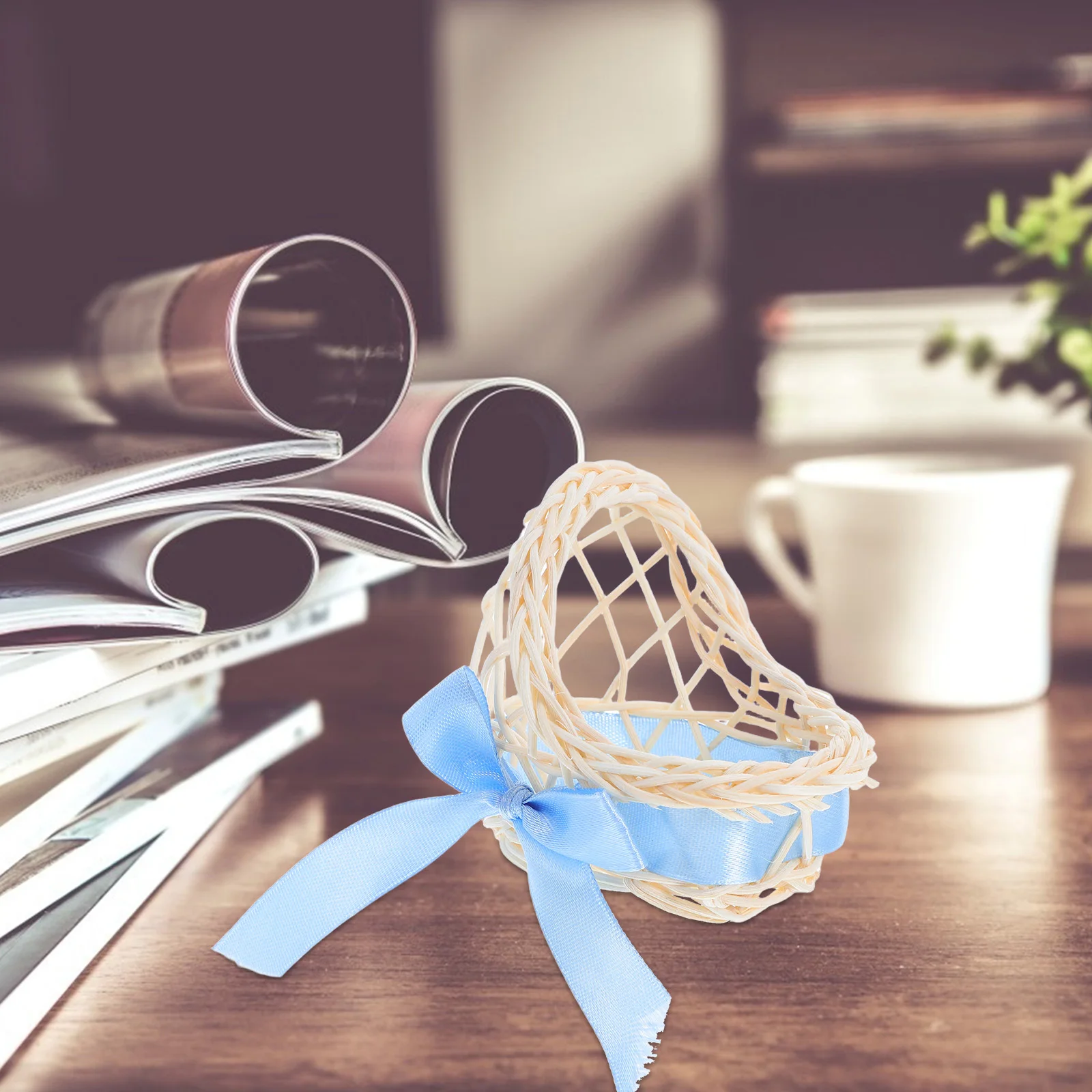 

6 Pcs Flower Basket with Bow Mini for Dollhouse Sky-blue Rattan Miniature Accessories