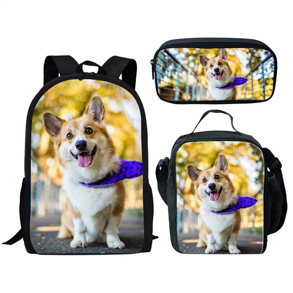 

Trendy Youthful Welsh Corgi Pembroke 3D Print 3pcs/Set Student Travel bags Laptop Daypack Backpack Lunch Bag Pencil Case