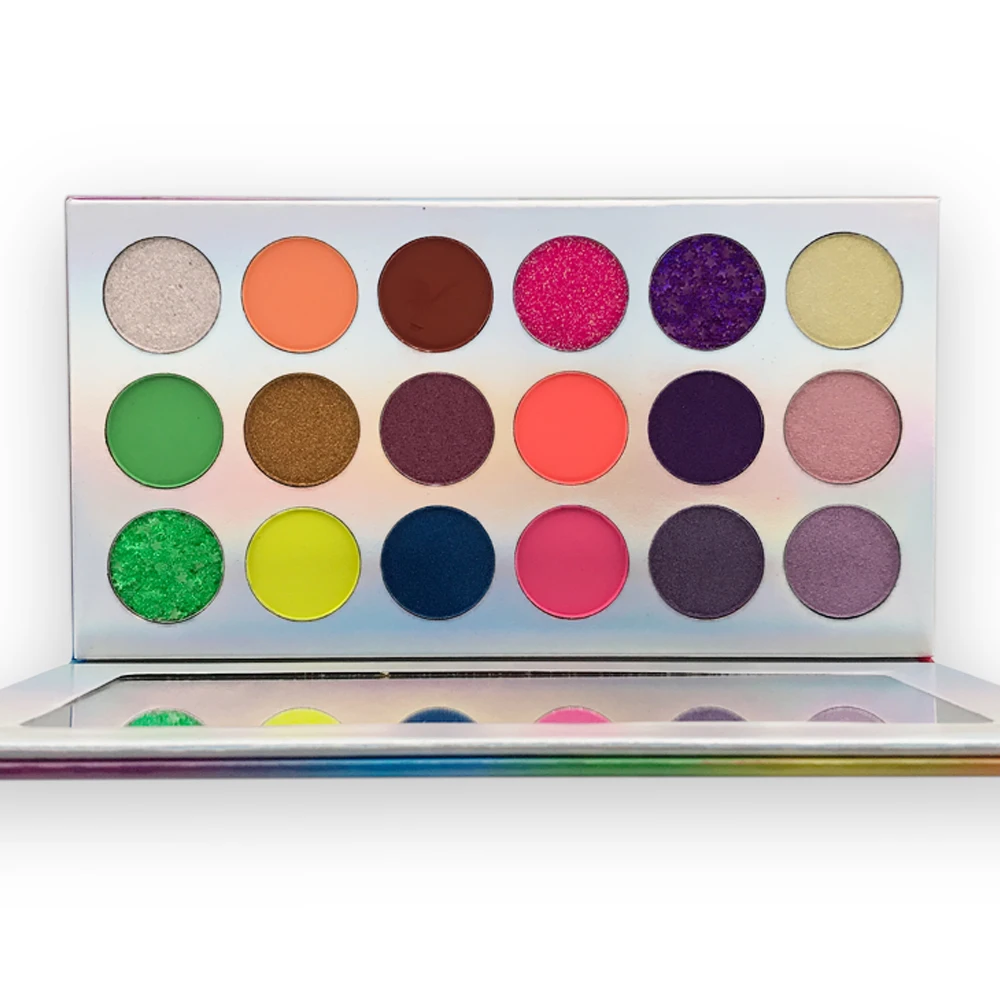 18색 프라이빗 라벨 네온 아이섀도우 커스텀 로고 피그먼트 방수 발광 피그먼트 페이퍼 트레이 팔레트 컬러풀 메이크업 뷰티