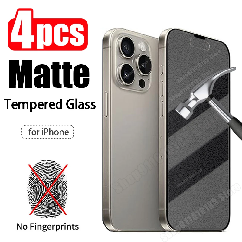 4PCS Matte Glass for iPhone 15 14 13 12 11 Pro Max Mini Frosted Screen Protector for iPhone 15 14 Plus X XR XS Max SE 2020 2022