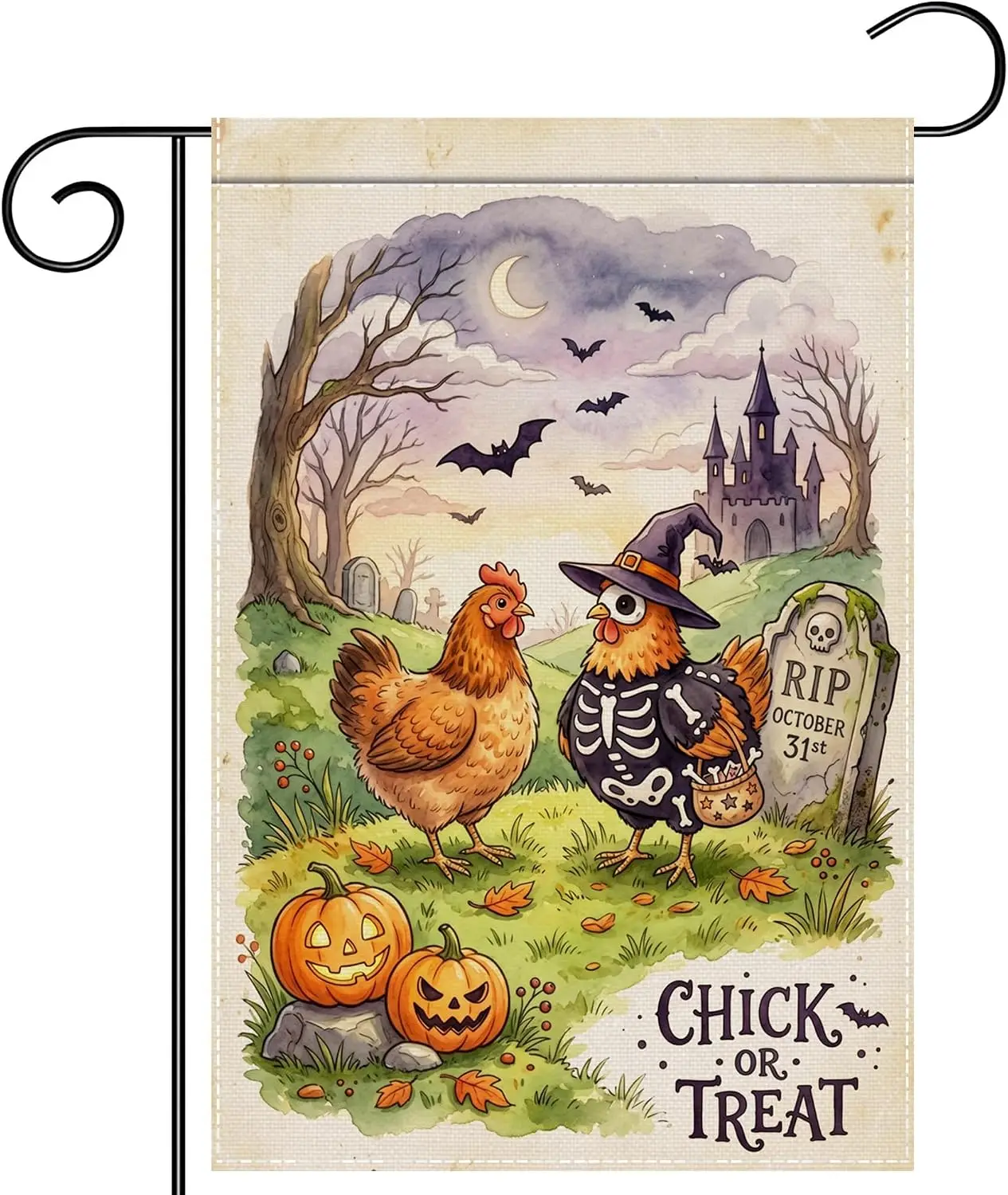 Funny Chicken Halloween Garden Flag 12 x 18 Inch for Yard Porch Decor | Double sided polyester, seasonal chicken, chick or t llp
