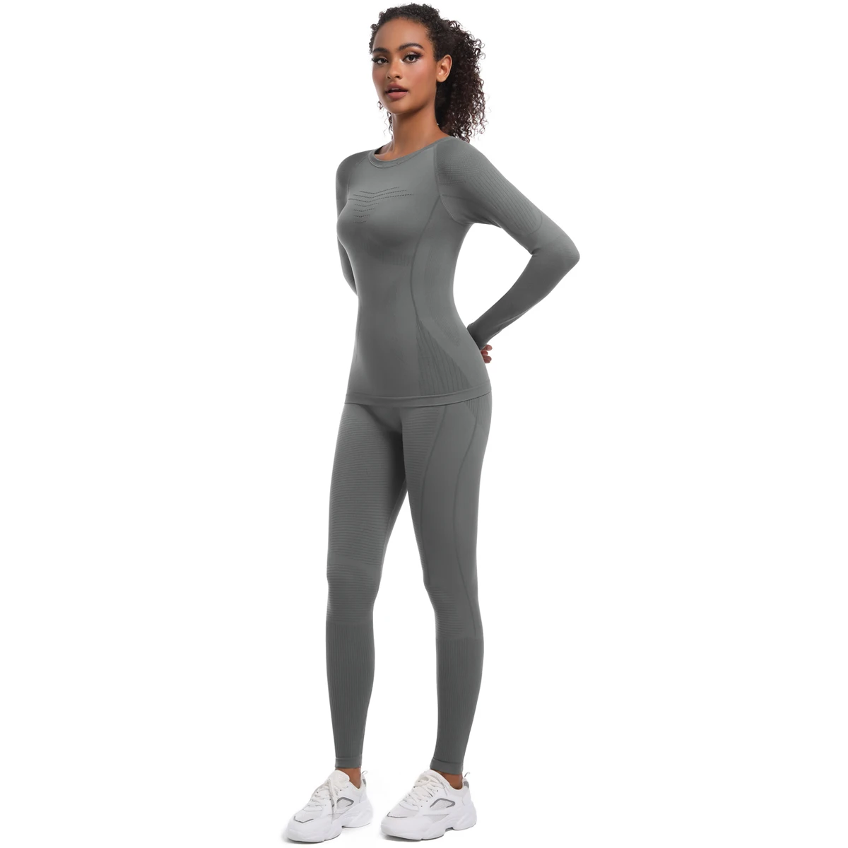 Solid Color Seamless Sports Yoga Suits for Woman Long Sleeves Workout Top Quick Drying Gym Push Up Fitness Pants Yoga Sportswear