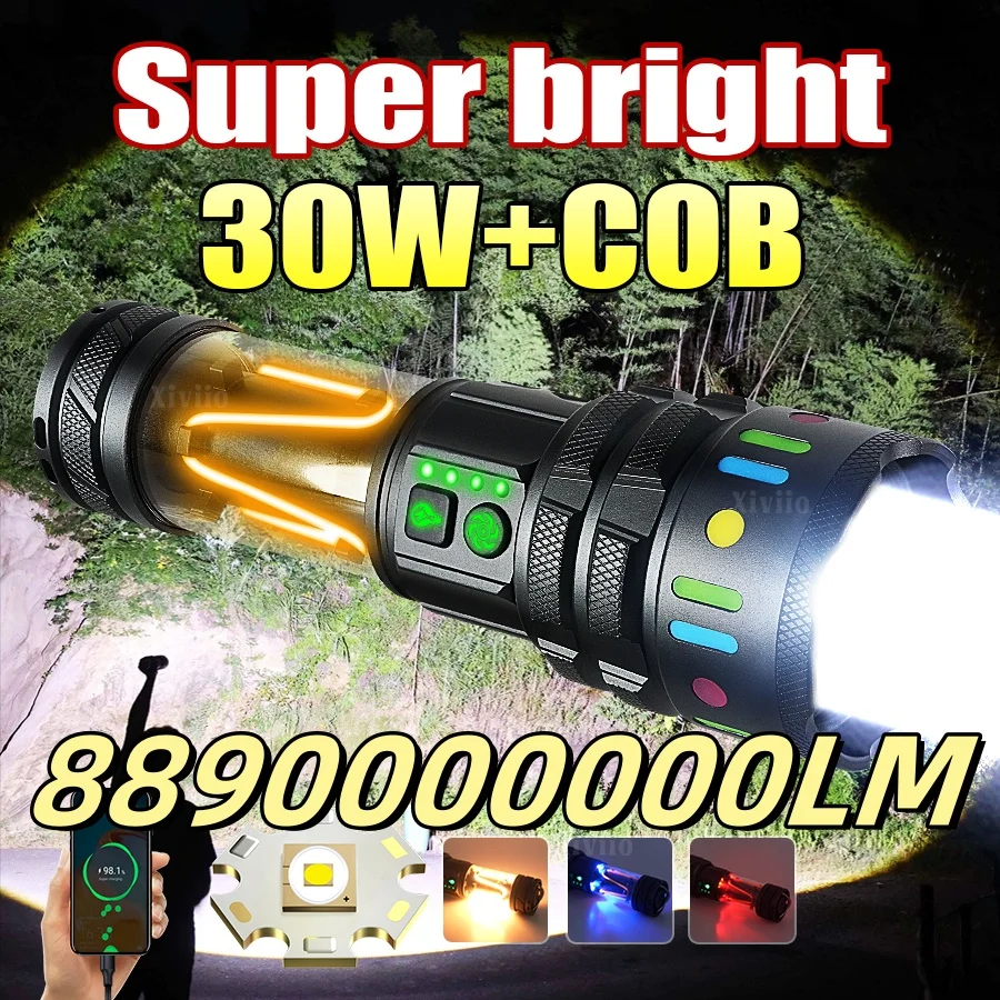 8890000000LM Ultra Powerful LED Flashlight Rechargeable Flashlights High Power Strong Light 5000M Tactical Torch Camping Lantern