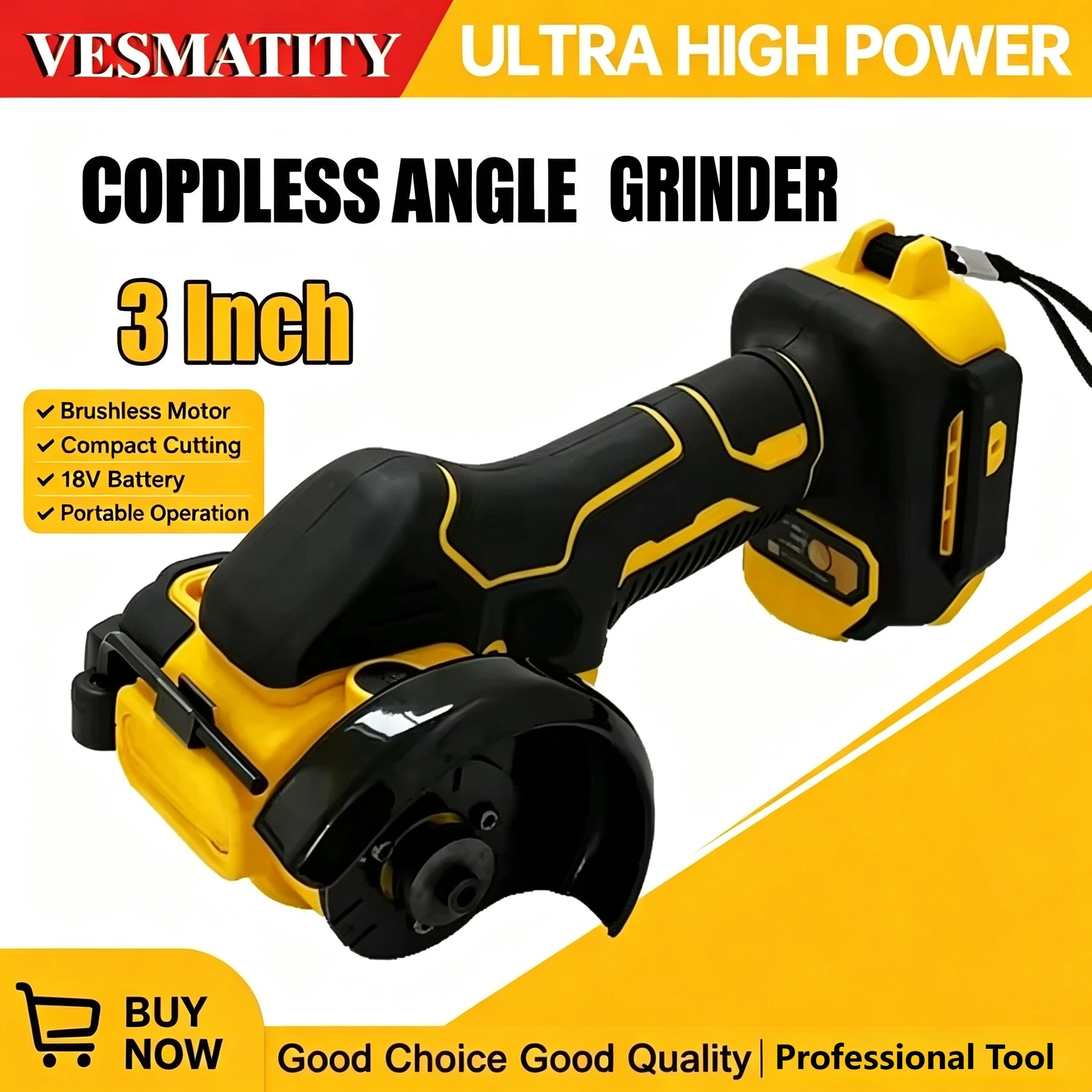 Brushless 3 Inch Angle Grinder Mini Polishing Grinding Machine Cordless Electric Cutting Power Tools For 18V-20V Battery