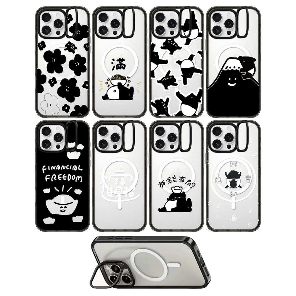 

Черная цветочная подставка для камеры Fuji, кольцевая подставка, акриловый магнитный чехол для iPhone 14, 15, 16, 17 Pro Max, чехол для IPhone 17 Pro