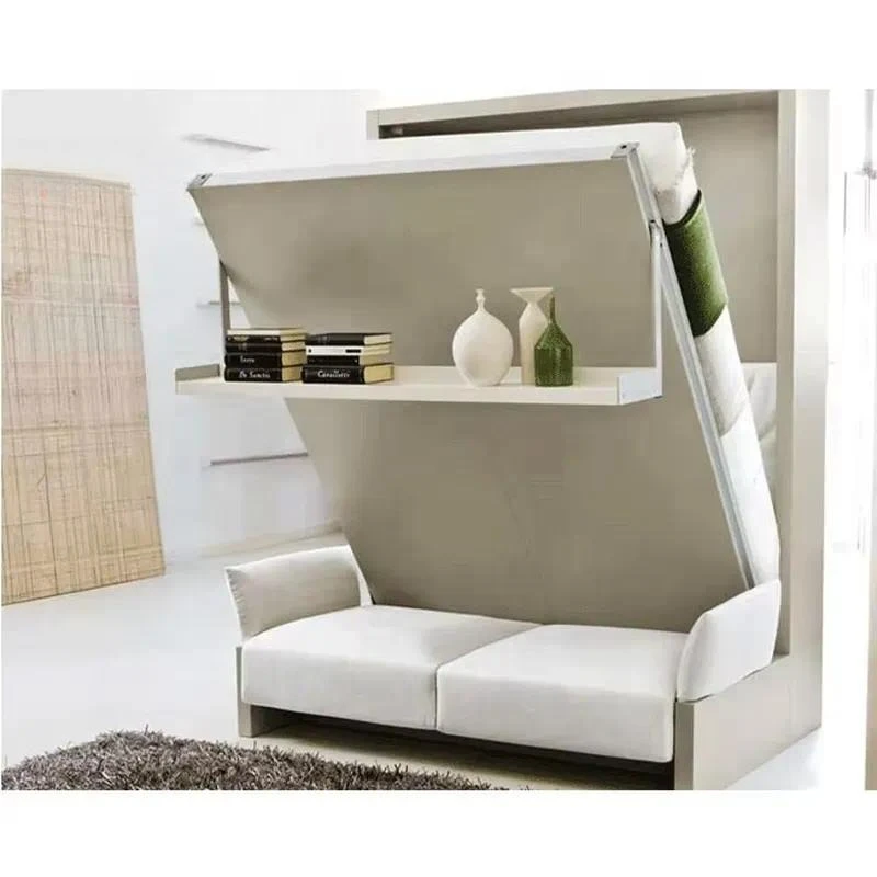 Murphy Bed with Sofa Space Saving Folding Wall Bed Wooden Storage Cabinet Modern Convertible Bedroom Furniture for Small Room