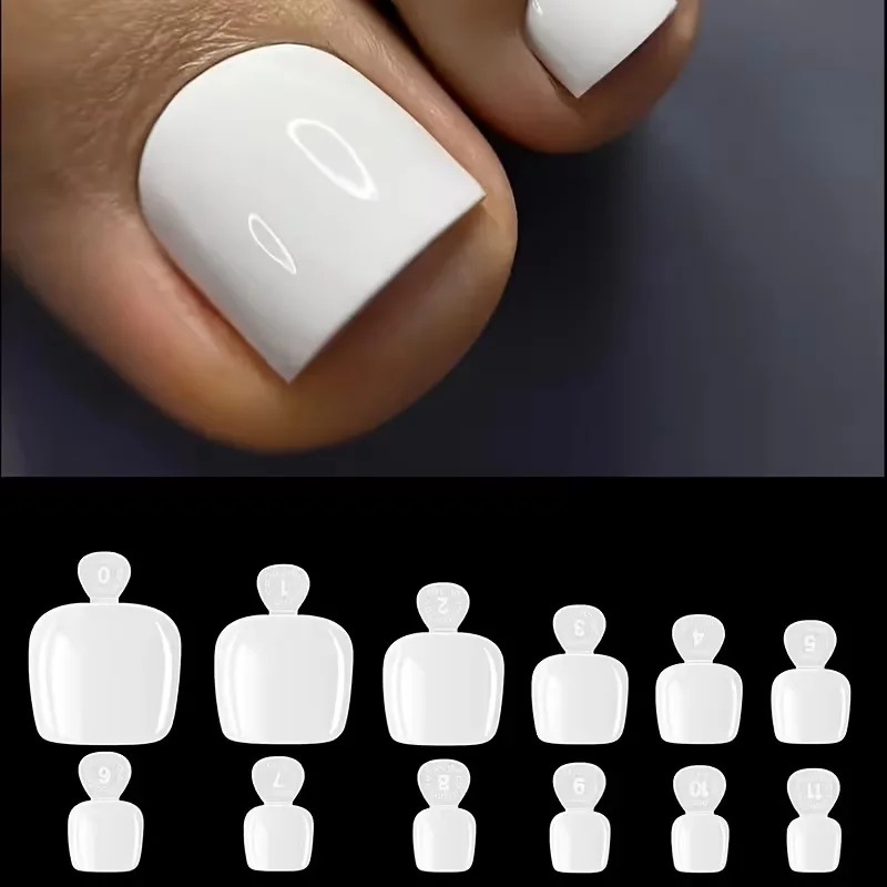 240 uñas postizas para pies, blancas, cuadradas, cortas, color sólido, superficie brillante 2