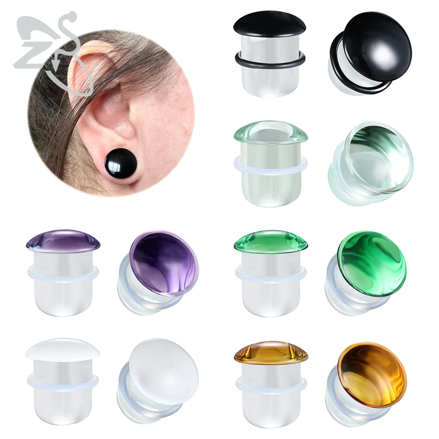 ZS 1 PC 3MM-25MM Colorful Glass Single Flare Ear Plug And Tunnel Ears Stretcher Gauge Clear Flesh Expander Body Piercing Jewelry