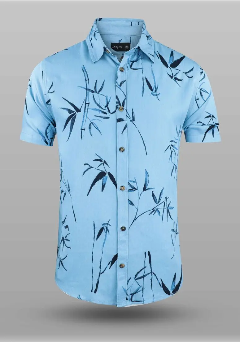 New men's simple retro summer short-sleeved lapel button Hawaiian beach coconut tree large size printed outdoor casual top