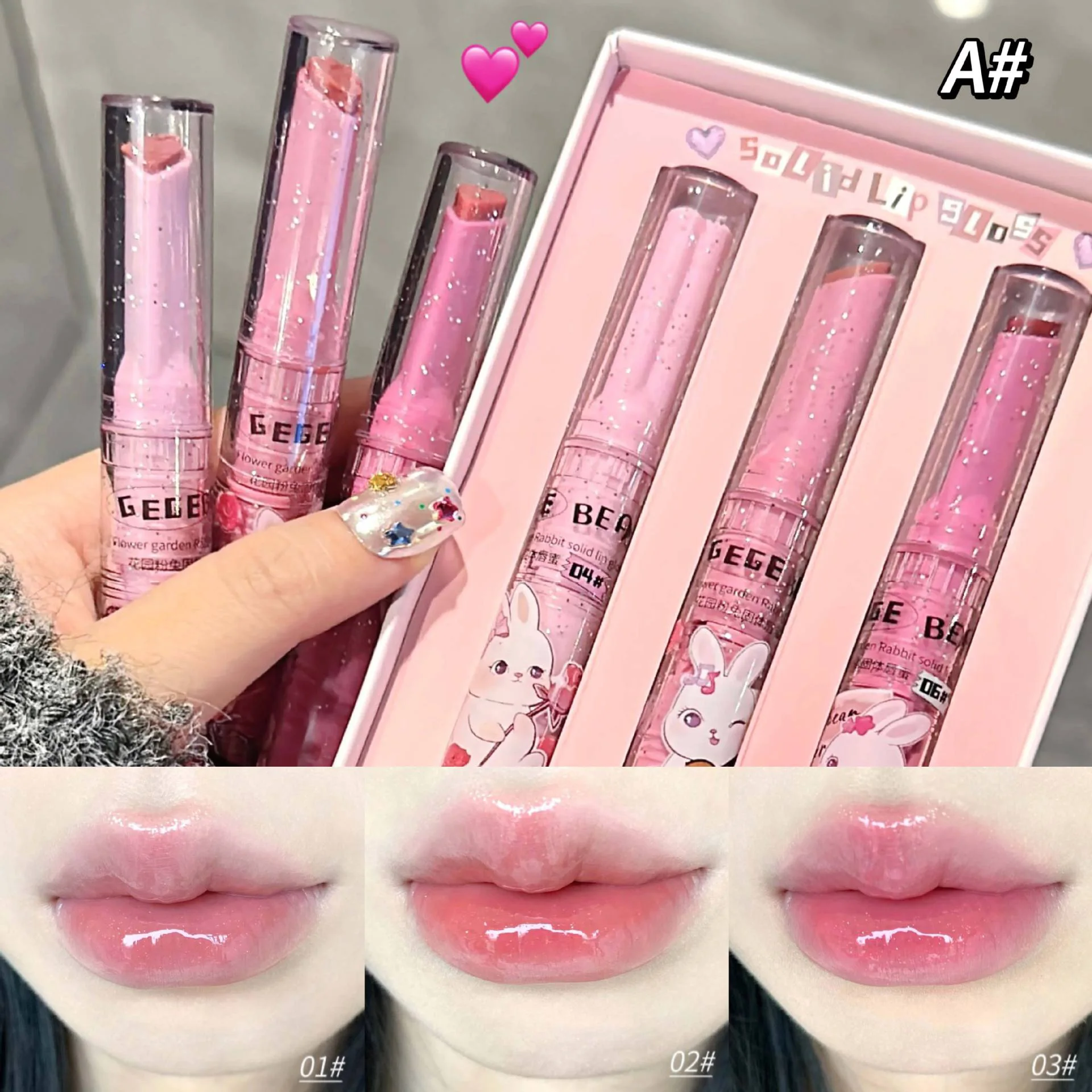 Gege Bear Garden Pink Rabbit Solid Lip Gloss Nawilżający wodnokolorowy balsam do ust Długotrwały i delikatny balsam do ust