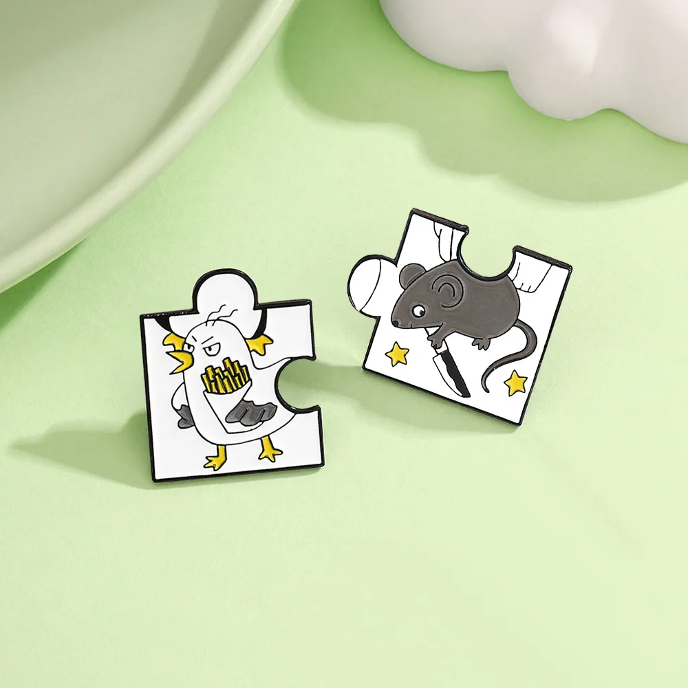 Little Penguin, Little Mouse, Seagull, Little Dog, Mischievous Animal Puzzle Badge, Trendy Personality Animal Brooch