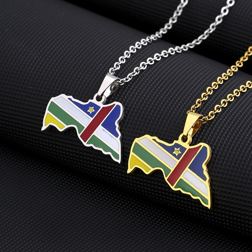 New Central African Republic Map Flag Pendant Necklace For Women Men Gold Silver Color Stainless Steel Centrafricaine Jewelry