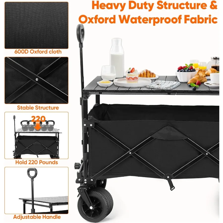 عربة قابلة للطي مع طاولة عربات قابلة للطي ذات سعة كبيرة للحديقة الخارجية والشاطئ والتسوق والرياضة والتخييم والحديقة الثقيلة D #3
