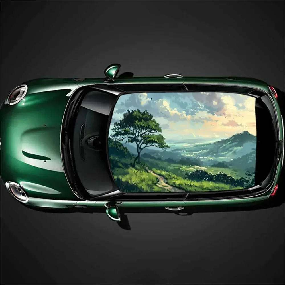

Anime Mountaintop Sky Scenery Car Roof Sticker Wrap Racing SUV Auto Accessories Packaging PVC Car Hood Graphic Decal Decoration