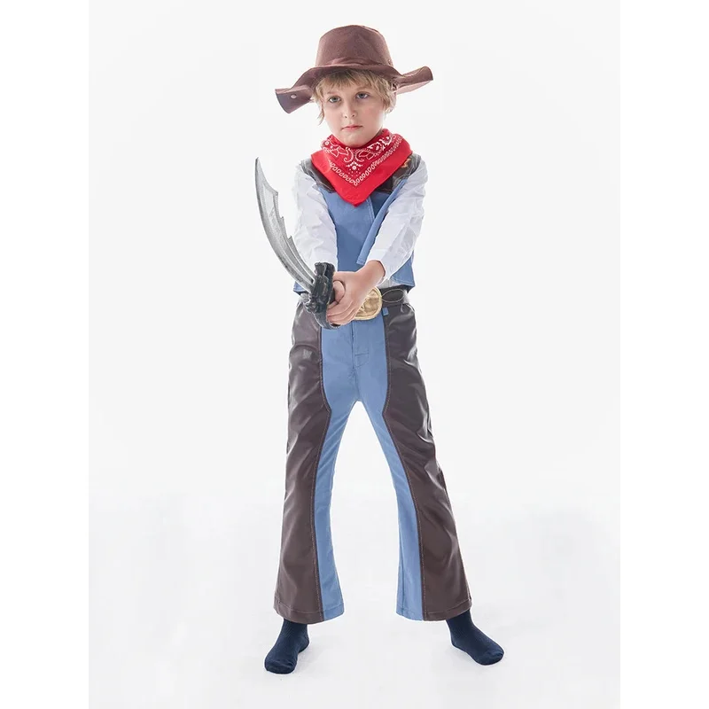 Umorden Leather Style West Cowboy Costume for Boys Child Kids Toddler Halloween Purim Fantasia Disguise Cosplay Vest Pants Set