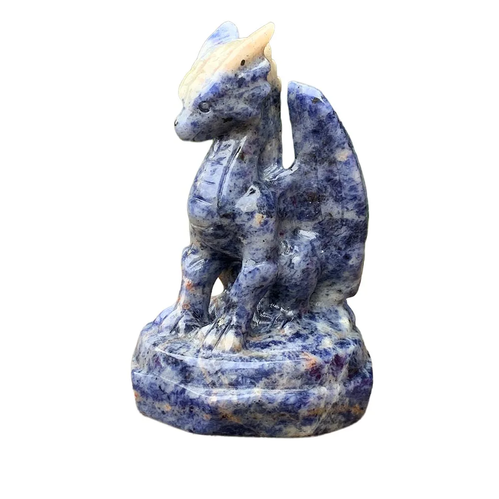 Natural Sodalite Dragon Statue Hand Carved Crystal Mythical Beast Figurine Reiki Healing Energy Stone Wiccan Altar Decor Gift
