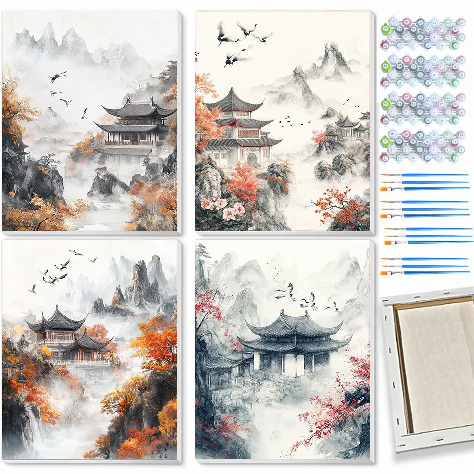 CHENISTORY Ink Wash Painting By Numbers Unique Gift Acrylic On Canvas Paints Landscape Crafts Gift Wall Decor Markers By Numbers