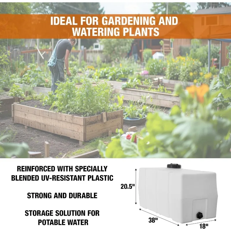 Popular.82123919 خزان مياه مربع أفقي، 50 جالون، صنع في الولايات المتحدة الأمريكية، خزان بولي للمياه وغير اللهب #4