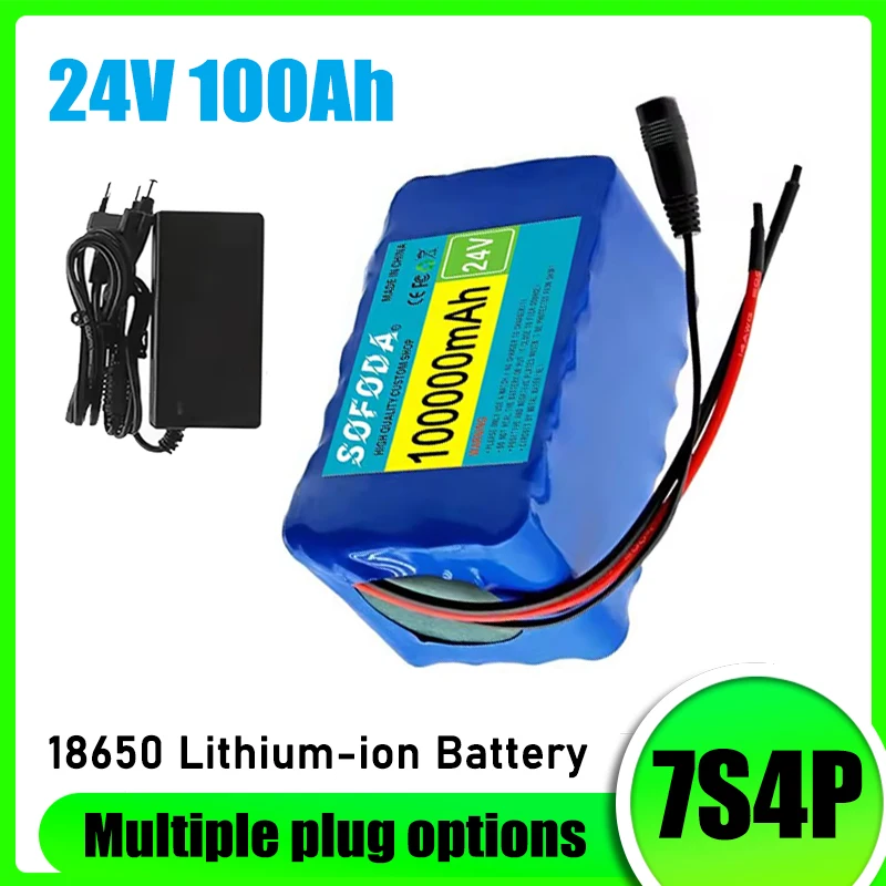 24V 100Ah 7S4P battery pack 18650 lithium-ion battery, built-in BMS, large capacity electric wheelchair battery