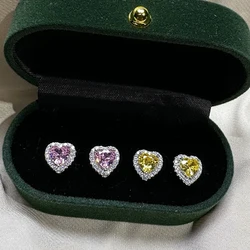 Real S925 Silver Heart Earrings Women 6mm Diamond Earrings Female High Carbon Zircon Original Design Luxury Jewelry Girl Gift