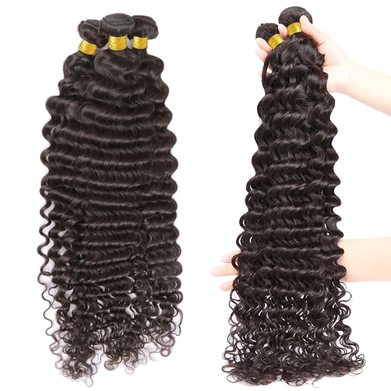 FASHOW 28 30 32 Inch Brazilian Deep Wave Hair Bundles Deep Curly Human Hair Weaves 100% Natural Raw Hair Bundles for Women