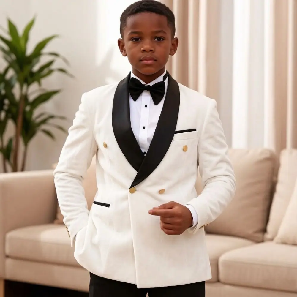 Boy Suits Purple Velvet Double Breasted Slim Fit 2 Pieces Wedding Mix Match Gold Buttons Separates Studio Photoshoot Style