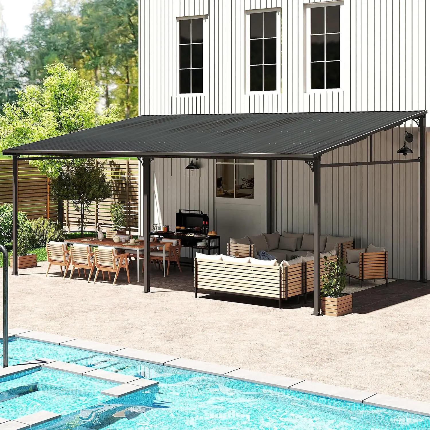 12'x20' Wall Mounted Gazebo, Lean to Gazebo Pergola with Sloped Roof | Hard Top Pergola, Aluminum Metal Frame &, Custom
