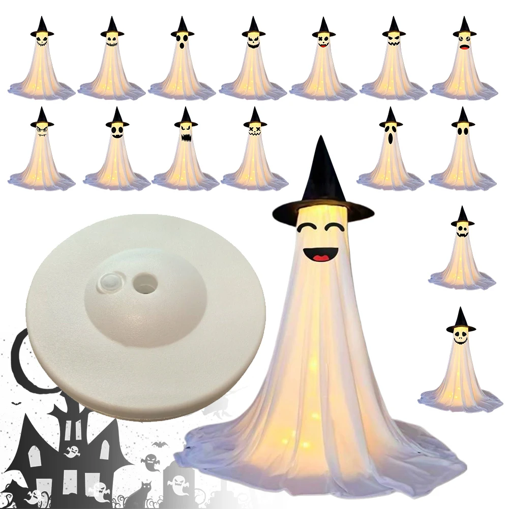 

2 шт. светодиодные украшения призраков на Хэллоуин, 8 режимов, стоячий орнамент призрака, светящийся штатив, статуя призрака для внутреннего бара, вечеринки, камина