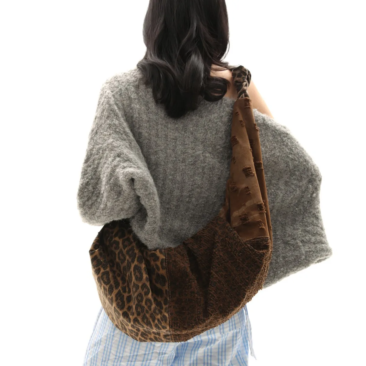 

Leopard Hobos Tote Women Bag Large Capacity Patchwork Shoulder Bags Half Moon Knot Cloud Dumpling Bag Soft Crescent Bags Purses